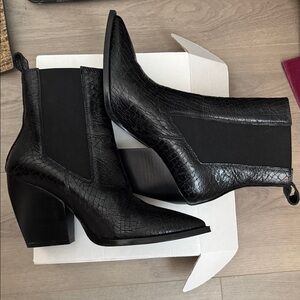Like New- All Saints -Black Croc-Embossed Boots